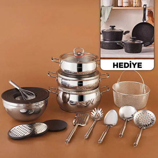 Karaca Karıştır-Pişir-Sakla 18 Parça Çelik Tencere Seti