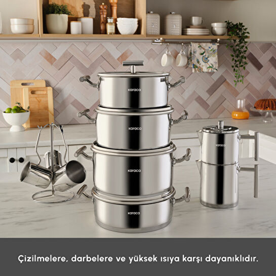 Karaca Vanilla İndüksiyon Tabanlı 15 Parça Çelik Tencere Seti