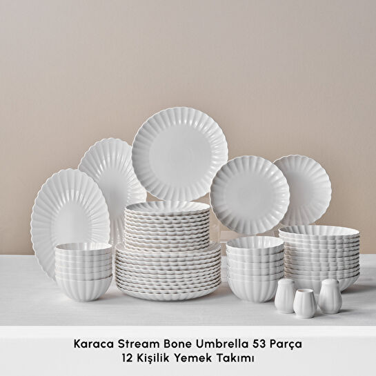 Karaca Stream Bone Umbrella 53 Parça 12 Kişilik Yemek Takımı Beyaz