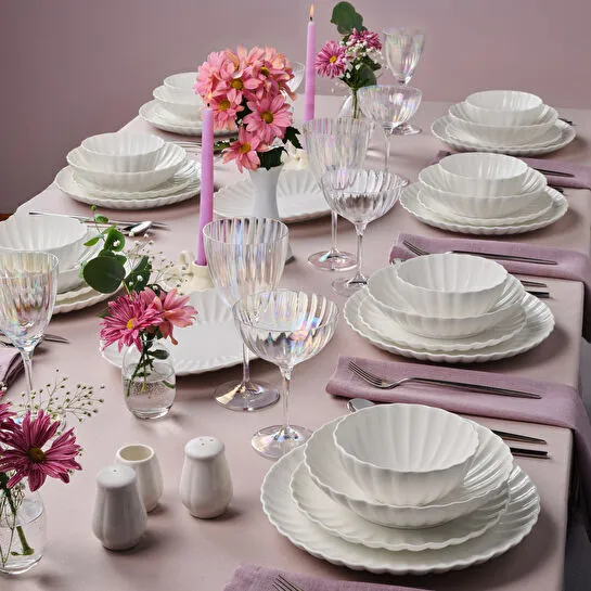 Karaca Stream Bone Umbrella 53 Parça 12 Kişilik Yemek Takımı Beyaz