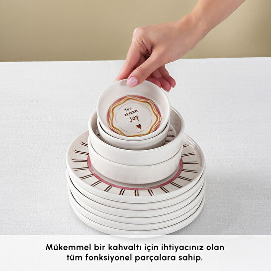 İstanbul Porselen La Bella Vita 14 Parça 6 Kişilik Kahvaltı Takımı