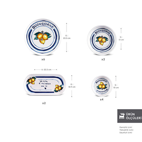 İstanbul Porselen Buongiorno 14 Parça 6 Kişilik Kahvaltı Takımı