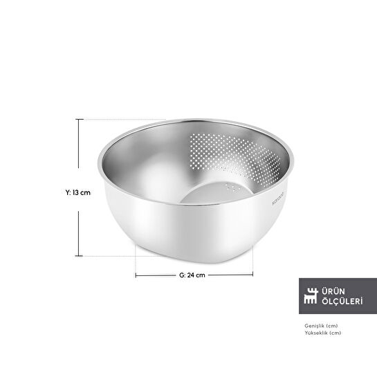 Karaca Mutfaksever Flow Çelik Yıkama ve Süzgeç Kabı 24 cm