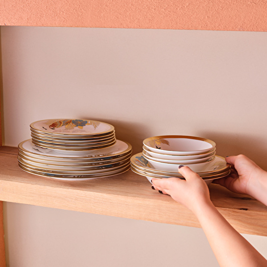 Karaca Royal Bone Golden Palms 55 Parça 12 Kişilik Yemek Takımı