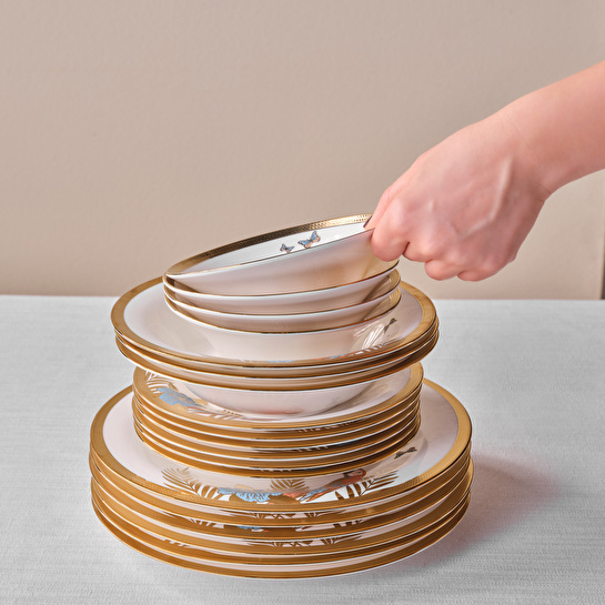 Karaca Royal Bone Golden Palms 55 Parça 12 Kişilik Yemek Takımı