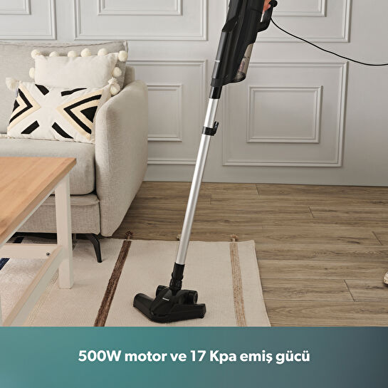 Homend Dustroyer 1272H 2 in 1 Metal Borulu Kablolu Dikey Süpürge Siyah