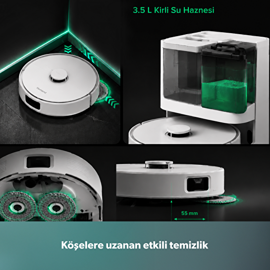 Homend Alex 30 Otomatik Boşaltım Sistemli Moplu 20.000 Pa Robot Süpürge