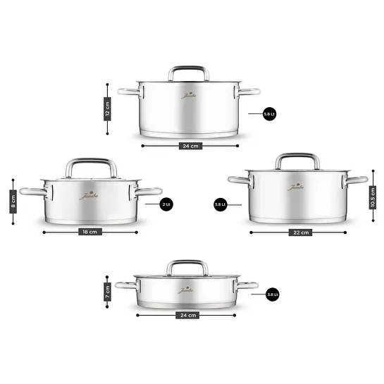 Jumbo Metalix 14 Parça Çelik Çeyiz Seti (Metalix 8 Parça Çelik Tencere Seti-Metalix Full Metal Çaydanlık-3'lü Cezve)