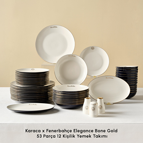 Karaca x Fenerbahçe Lisanslı Elegance Bone Gold 53 Parça 12 Kişilik Yemek Takımı