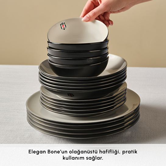 Karaca x Beşiktaş Lisanslı Elegance Bone Platin 53 Parça 12 Kişilik Yemek Takımı