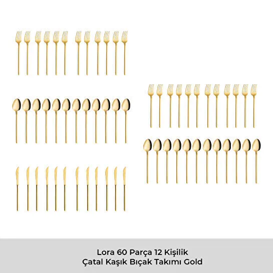 Emsan Lora Parlak Gold 60 Parça 12 Kişilik Çatal Kaşık Bıçak Takımı