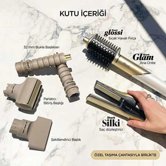 Shark Glam 5 Başlıklı Düz,Dalgalı ve Bukleli Çok Amaçlı Saç Şekillendirici - Gold