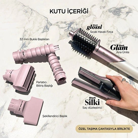 Shark Glam 5 Başlıklı Düz,Dalgalı ve Bukleli Çok Amaçlı Saç Şekillendirici - Pembe