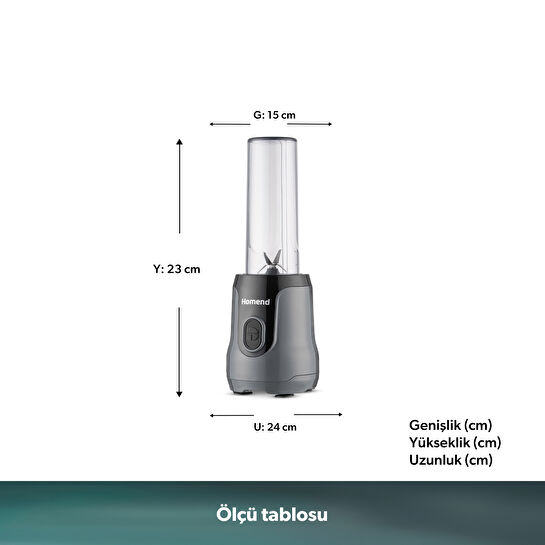 Homend Mixfresh 7026H Kişisel Smoothie Blender Antrasit Siyah