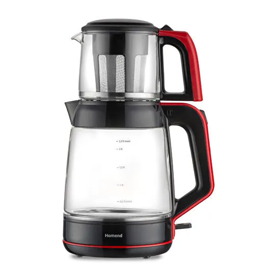 Homend Infinity 1764H Cam Çay Makinesi Siyah Kırmızı