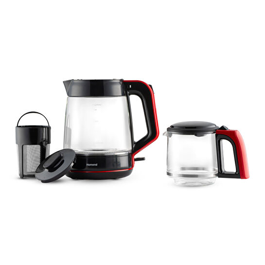 Homend Infinity 1764H Cam Çay Makinesi Siyah Kırmızı