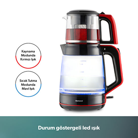 Homend Infinity XL 1764H Cam Çay Makinesi Siyah Kırmızı