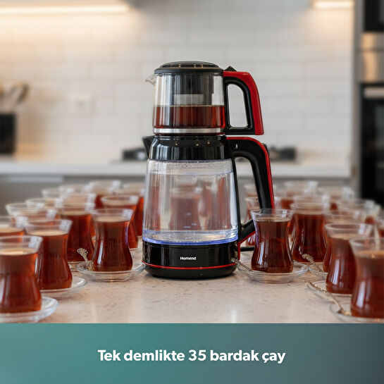 Homend Infinity XL 1764H Cam Çay Makinesi Siyah Kırmızı