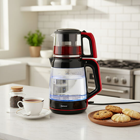 Homend Infinity XL 1764H Cam Çay Makinesi Siyah Kırmızı