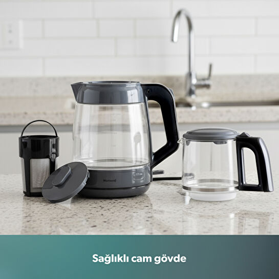 Homend Infinity XL 1764H Cam Çay Makinesi Antrasit Siyah