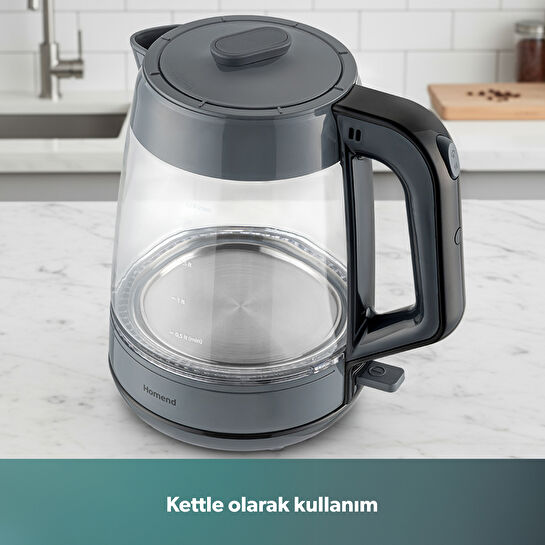 Homend Infinity XL 1764H Cam Çay Makinesi Antrasit Siyah