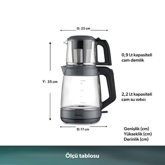 Homend Infinity XL 1764H Cam Çay Makinesi Antrasit Siyah