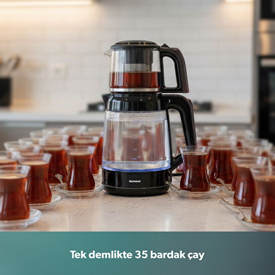 Homend Infinity XL 1764H Cam Çay Makinesi Antrasit Siyah
