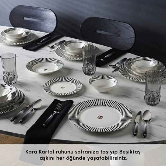 Karaca x Beşiktaş Lisanslı Forever Bone 24 Parça 6 Kişilik Yemek Takımı