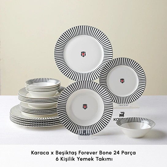 Karaca x Beşiktaş Lisanslı Forever Bone 24 Parça 6 Kişilik Yemek Takımı