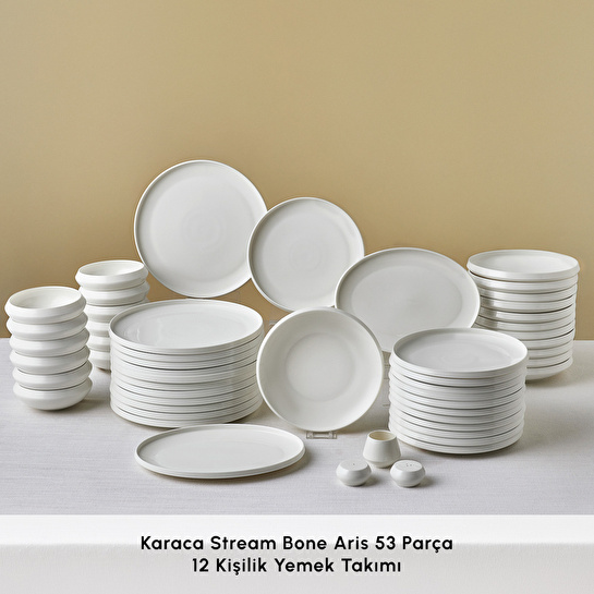 Karaca Stream Bone Aris White 53 Parça 12 Kişilik Yemek Takımı