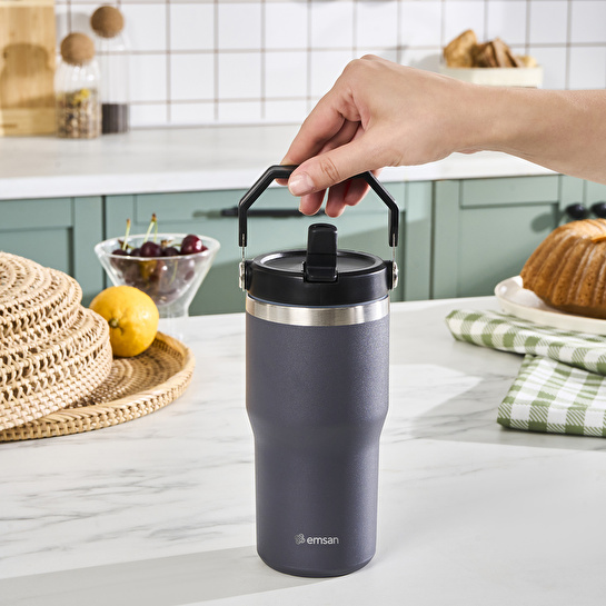 Emsan Star Ice Pipetli Çelik Sızdırmaz Termos Antrasit 550 ml