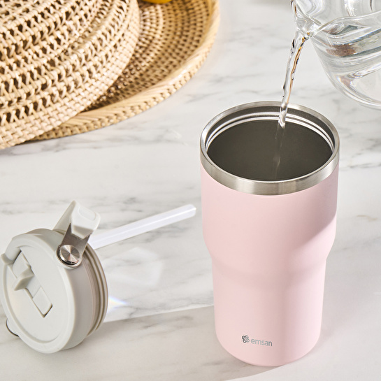 Emsan Star Ice Pipetli Çelik Sızdırmaz Termos Pembe 550 ml