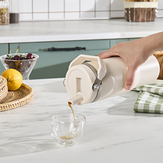 Emsan Star Ice Pipetli Çelik Sızdırmaz Termos Krem 900 ml