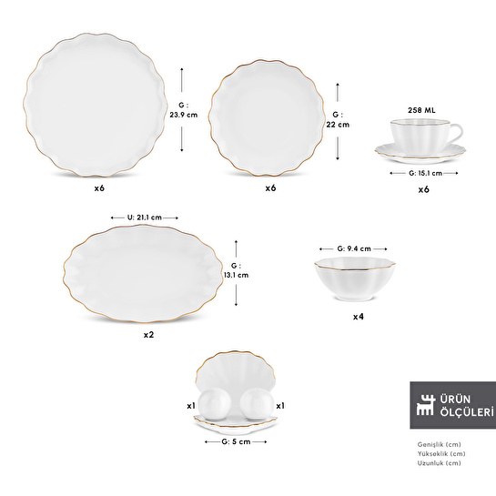 Karaca Fine Pearl Shell Gold 29 Parça 6 Kişilik Kahvaltı Takımı