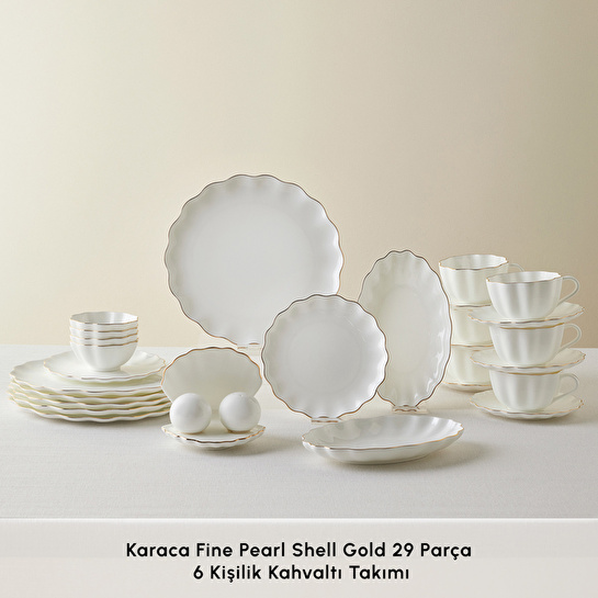 Karaca Fine Pearl Shell Gold 29 Parça 6 Kişilik Kahvaltı Takımı