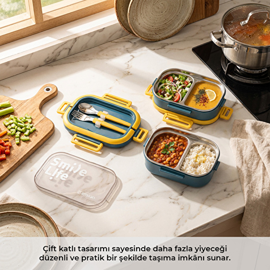 Emsan Smile Life Çift Katlı Lunch Box Mavi