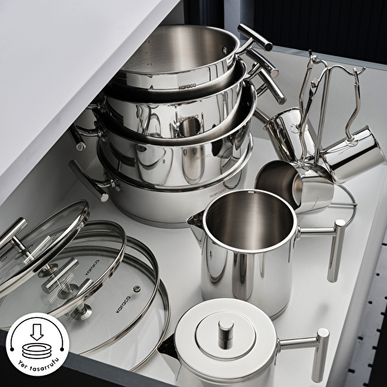 Karaca Powersteel 316+ Vanilla 15 Parça Çelik Tencere Çaydanlık ve Cezve Seti