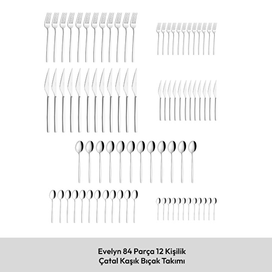 Emsan Evelyn 84 Parça 12 Kişilik Çatal Kaşık Bıçak Takımı