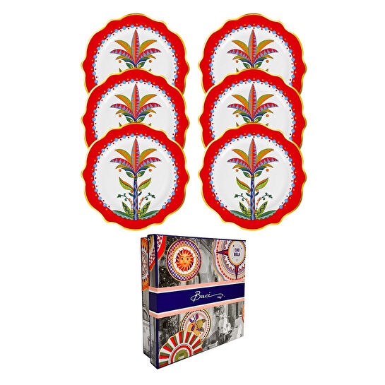 Baci Milano Dolce Vita 6'lı Palm Pasta Tabağı 21 cm Porselen