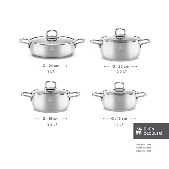 Emsan Emirgan 8 Parça Çelik Tencere Seti