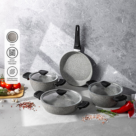 Emsan Fortis Granit 7 Parça Tencere Seti Gri