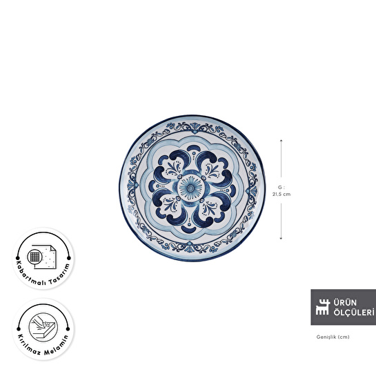 Karaca Blue Harmony Melamin Pasta Tabağı 21,5 cm
