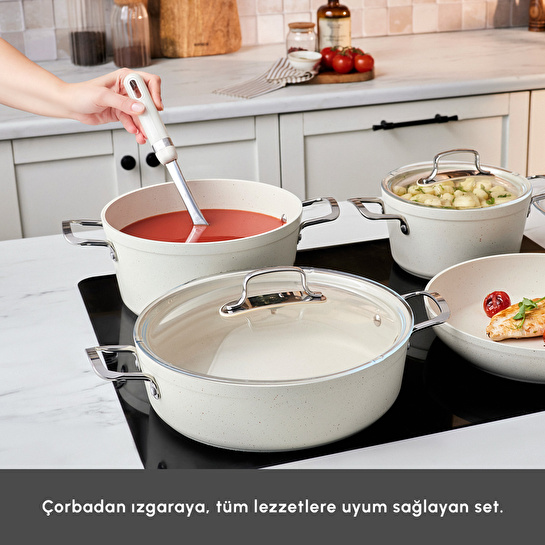 Emsan Biogranit White Stone 7 Parça Tencere ve Tava Seti