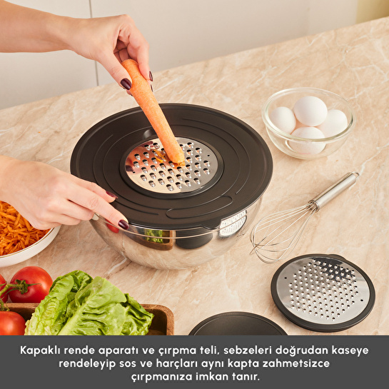Emsan Karıştır-Pişir-Sakla 18 Parça Karıştırma Kabı ve Servis Gereçli Çelik Tencere Seti