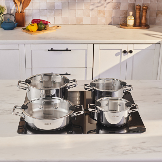 Karaca Powersteel 316+ Alberta İndüksiyon Tabanlı 8 Parça Çelik Tencere Seti
