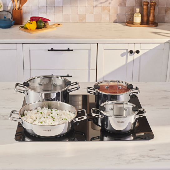 Karaca Powersteel 316+ Alberta İndüksiyon Tabanlı 8 Parça Çelik Tencere Seti