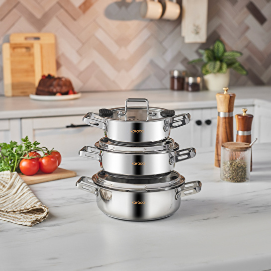 Karaca Powersteel 316+ Alberta İndüksiyon Tabanlı 6 Parça Çelik Sahan Seti