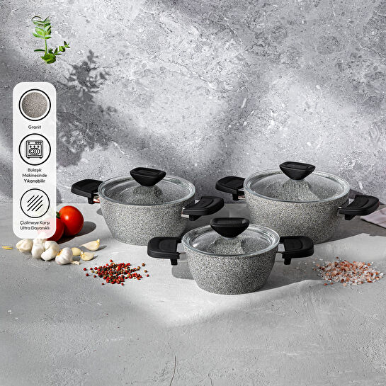 Emsan Fortis Granit 6 Parça Midi Tencere Seti Gri