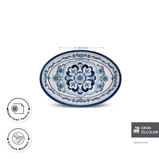 Karaca Blue Harmony Melamin Kayık Tabak 30,5 cm