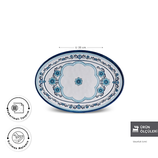 Karaca Blue Harmony Melamin Kayık Tabak 35 cm